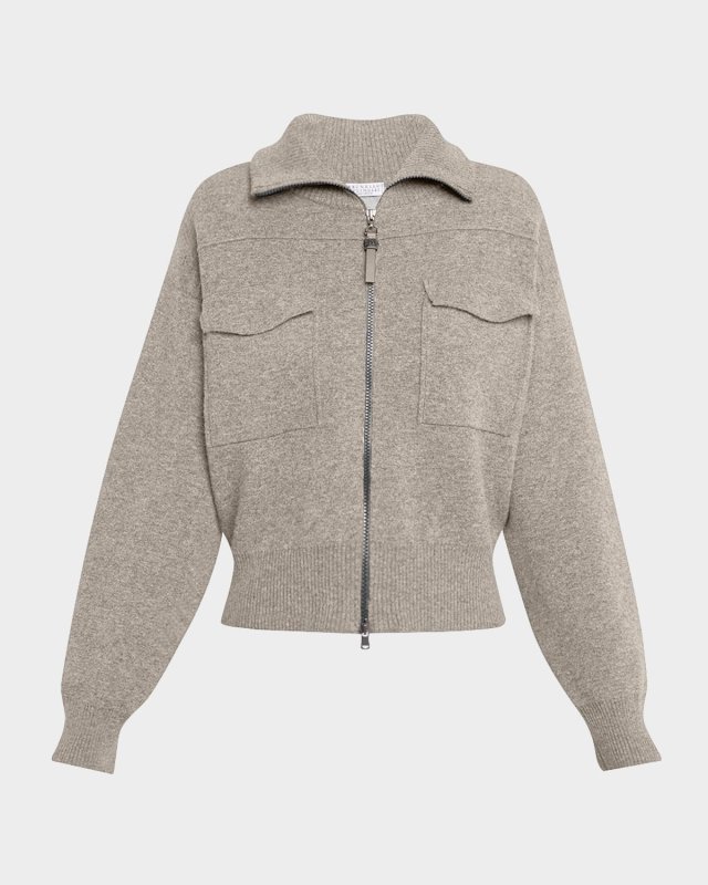 Cashmere Knit Safari Zip Jacket